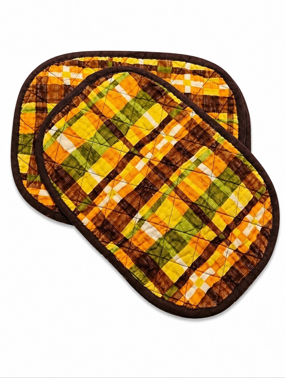 VTG MCM Set of Four Plaid Cloth Quilted Breakfast Camping Placemats